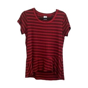 CAbi Sweet Talk Red and Black Striped Ruffle Top T‎ Shirt Top Size S Style 3631